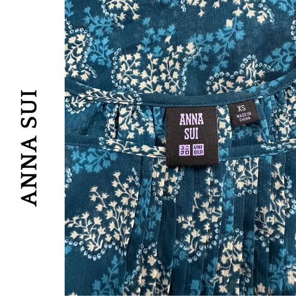 Anna Sui Sheer Flowy  Bohemian Boho Blouse Gatherer Hem Oversize Small - Picture 6 of 7